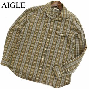 AIGLE エーグル 通年 長袖 ロゴ刺繍★ チェック シャツ Sz.M　メンズ 日本製 アウトドア　C4T00399_1#F