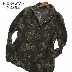 HIDEAWAYS NICOLE ハイダウェイ ニコル 通年 長袖 襟ワイヤー★ 【花柄 総柄】 ウエスタン シャツ Sz.50　メンズ 黒　C4T00412_1#C