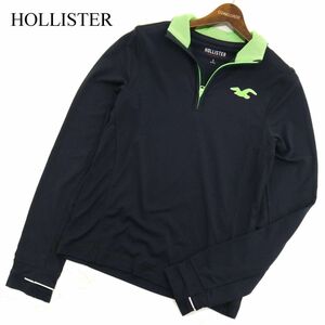 HOLLISTER SPORT ホリスター 通年 長袖 ロゴ刺繍★ ストレッチ サムホール ハーフジップ ポロシャツ Sz.S　メンズ ネイビー　C4T00406_1#F