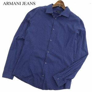 ARMANI JEANS アルマーニ ジーンズ 通年 長袖 ドット 総柄★ シャツ Sz.L　メンズ ネイビー　C4T00408_1#C