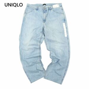 【新品 未使用】 UNIQLO ユニクロ 通年 ワイド フィット 加工★ テーパード デニム パンツ ジーンズ Sz.36　メンズ 特大　C4B00355_1#R