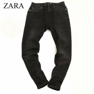 ZARA ザラ マン 通年 現行タグ★ ダメージ＆USED加工 ストレッチ スキニー デニム パンツ ジーンズ Sz.30　メンズ 黒　C4B00311_1#R