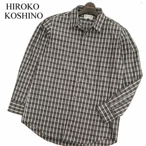 HIROKO KOSHINO ヒロココシノ レナウン 通年★ 長袖 チェック シャツ Sz.LL　メンズ グレー 大きいサイズ 　C4T00488_1#C