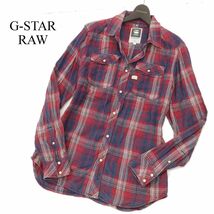 G-STAR RAW ジースター ロウ ロゴタグ★ LANDOH SHIRT L/S 長袖 ワーク チェック シャツ Sz.L　メンズ 赤 × ネイビー × 白　C4T00520_1#C_画像1