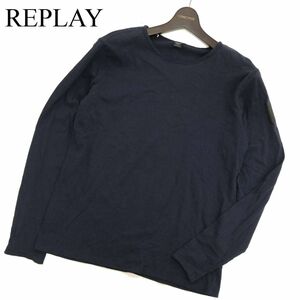 REPLAY リプレイ 通年 カットオフ★ 長袖 クルーネック カットソー ロンTシャツ Sz.M　メンズ ネイビー　C4T00489_1#F