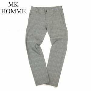 MK HOMME ミッシェルクラン オム 通年 ストレッチ★ グレンチェック スリム パンツ Sz.48　メンズ グレー　C4B00406_1#R