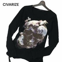 CIVARIZE シヴァーライズ 通年 長袖 スカル フラワー プリント★ カットソー ロンTシャツ Sz.44　メンズ 黒 日本製　C4T00599_1#F_画像1