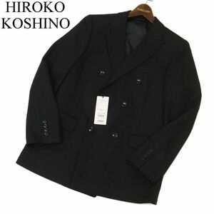 【新品 未使用】 HIROKO KOSHINO ヒロココシノ 通年 ウール★ ダブル テーラード ジャケット Sz.M　メンズ 黒　C4T00620_1#O