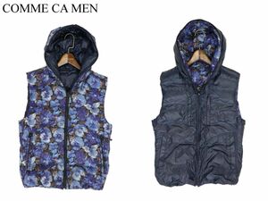 COMME CA MEN コムサ メン 秋冬 花柄 フラワー リバーシブル★ フルジップ ナイロン ダウン ベスト Sz.M　メンズ　C4T00201_1#N