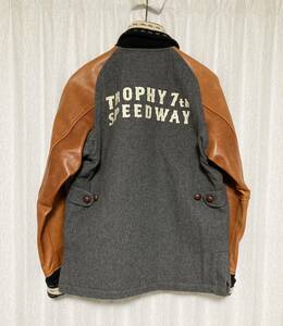 [TROPHY CLOTHING] 定69,800 7th SPEEDWAY CAR CLUB COAT カーコート スタジャン バーシティジャケット 36 S 本革 トロフィークロージング