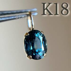 K18 天然石サファイア　オーバルシェイプ　ペンダントトップ　チャーム4×5 OVAL sapphire2