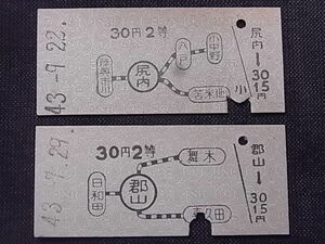 S40年代　 ★「尻内・郡山」　地図式　乗車券　２枚　◎ NO,138