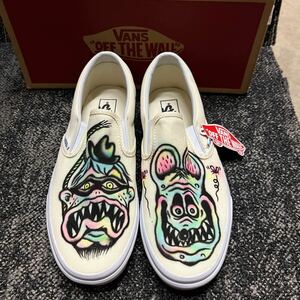 ◯VANS・バンズ・スリッポン・スニーカー・デザイン・classic slip-on・白・27.5cm