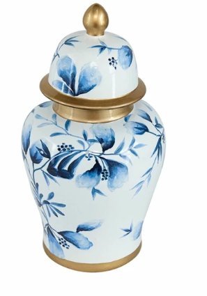 Florero de cerámica de porcelana con motivo dorado, flor azul de porcelana de estilo antiguo, base de flores, artesanía, artesanías, Artesanías De Vidrio, Material de vidrio