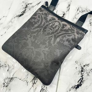 1円【美品】ETRO エトロ ショルダーバッグ サコッシュ ペイズリー柄 PVC ブラック メンズ 斜め掛け 黒 ビジネス レザー 総柄 ポシェット