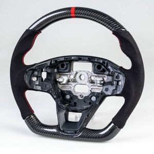 フォード用 ブロンコスポーツ 2021-2024 D型 ステアリング ホイール ハンドル カーボン×本革スエード×赤い輪デザイン YSW-51444