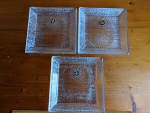欠けあり　HOYA ガラスの角皿　3枚組　ホーヤ　日本製　MADE IN JAPAN 13.5cmくらい