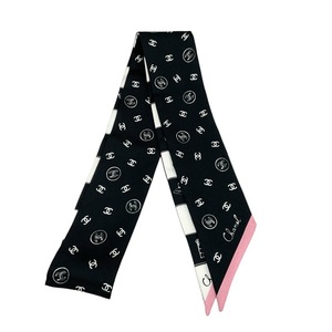 シャネル CHANEL スカーフ ブラック ホワイト ピンク ココマーク スカーフ ヘアアクセサリー