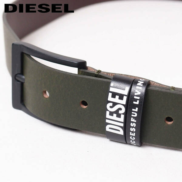 新品 DIESEL ディーゼル レザー ロゴループベルト カーキ 95