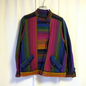 【1980s】ビンテージ　カラフル　ストライプ　ジャケット　古着　ボーダー　デザイン　アート　チェック　海外仕入れ　卸売り