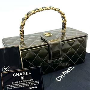 美品・ギャラ付●CHANEL シャネル マトラッセ ココマーク エナメル パテント レザー チェーン ハンド バニティ バッグ メタルハンドル 