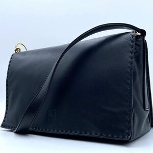 1円 美品●ロエベ LOEWE ショルダーバッグ クラッチバッグ 2way アナグラム ナッパレザー ブラック 黒 斜めがけ 