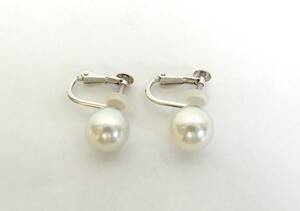 M614/pt900 pearl earrings / platinum gross weight approximately 4.24g/ pearl silver color silicon with cover precious metal accessory 