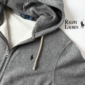 ラルフローレン RALPH LAUREN フルジップ スウェット パーカー L 180/100A (日本XL) 杢 グレー ブラック 裏起毛 ジップアップパーカー 
