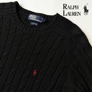 ラルフローレン RALPH LAUREN クルーネック ケーブルニット セーター S (日本M) ブラック レッド ウール レディース ニットセーター 