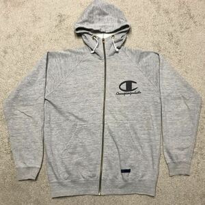 80's 日本製 Champion チャンピオン フルジップ パーカー 霜降りグレー サイズ O (XL) 染み込みプリント SWEAT PARKA ビンテージ 80年代