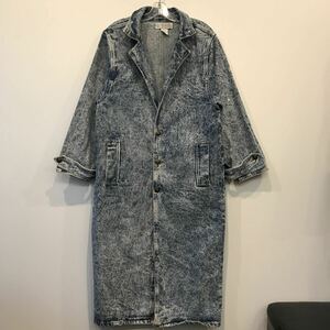 80s 90s USA製 FIT AMERICA ケミカルウォッシュ デニム コート (M) ビンテージ チェスターコート ロングコート ショップコート MADE IN USA