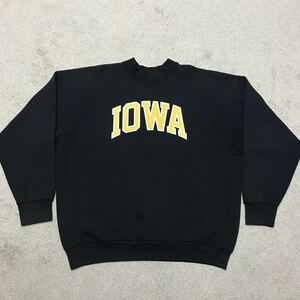 90's FRUIT OF THE LOOM フルーツオブザルーム IOWA アイオワ プリント スウェット SWEAT ブラック XL ビンテージ 黒 USA COMPONENTS