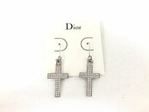 送料無料 未使用劣化品 Dior クリスチャンディオール Christian Dior クロス ピアス ラインストーン シルバー色 十字架 ダガー_画像2