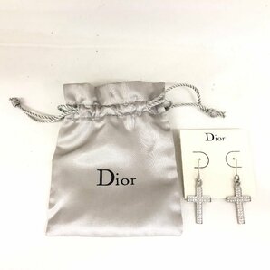 送料無料 未使用劣化品 Dior クリスチャンディオール Christian Dior クロス ピアス ラインストーン シルバー色 十字架 ダガーの画像1
