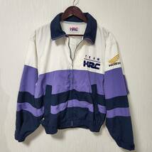 希少 当時物 日本製 HONDA TEAM HRC ナイロンジャケット マルチカラー 白紫紺 刺繍デザイン Mサイズ ホンダ NSR CBR 90年代 旧車 走り屋_画像1