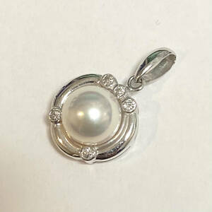 Pt900 white stone attaching platinum design necklace top mere diamond 0.07ct.7.5mm 3.2g accessory 