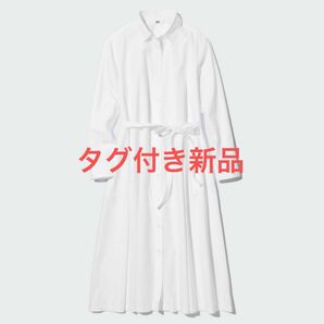 UNIQLO コットンAラインシャツワンピース（長袖・丈短め・106～116cm） シャツワンピース 長袖 ロング丈 シャツ