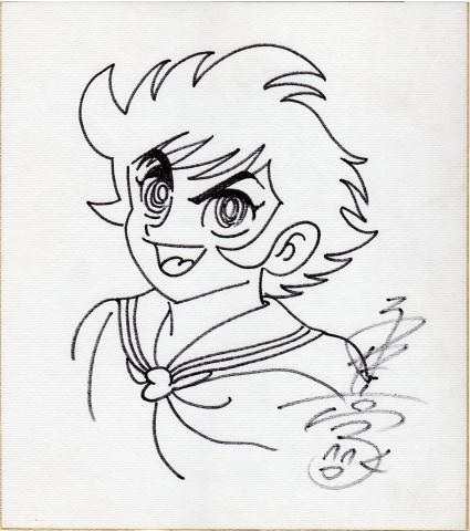 ☆Go Nagai autographed illustration and autographed colored paper Oira Onnaban Rare (some sun damage due to age) Size: approx. 24cm x 27cm, Comics, Anime Goods, sign, Autograph