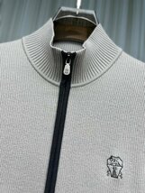 BRUNELLO CUCINELLI ブルネロ クチネリ ニットセーター カーディガン ジップアップ アウター ウール 無地 男女兼用 グレー　56サイズ_画像8