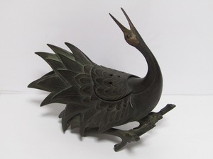 AB29-5787[VOX] 二橋美衡 作 鋳銅 彫金 鳥型 香炉 1.2kg 香道具 置物 鳥形 銅製 1円～