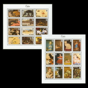 Art hand Auction ■Gambia Briefmarken Landschaften mit Katzen / Gemälde von Katsushika Hokusai, Suzuki-Harunobu, Utagawa Hiroshige, Renoir, Picasso, und andere 12 Arten, 2 Blätter, Antiquität, Sammlung, Briefmarke, Postkarte, Afrika
