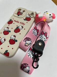 iPhone15 ケース キティ ネックストラップ