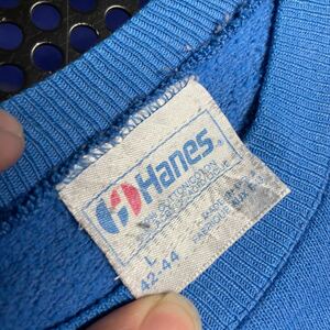 USA製 80s 90s HANES ラグラン スウェット トレーナー ビンテージ vintage Lサイズ ブルー 青 穴あり