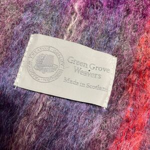 スコットランド製 GREEN GROVE WEAVERS 大判 モヘヤ ストール ブランケット チェック ストライプ 全体的にシワあり