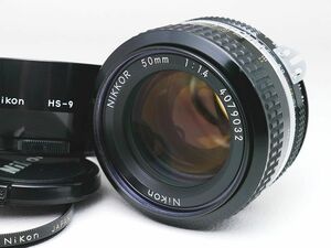 カビ無し【実用良品】 Nikon Ai NIKKOR ニッコール 50mm F1.4 HS-9フード&キャップ付き ニコン 銀塩 フィルム マニュアルフォーカス 