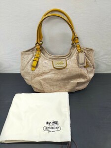 1円〜☆美品☆ COACH コーチ クロコダイル ハンドバッグ 型押しレザー トートバッグ 保存袋付