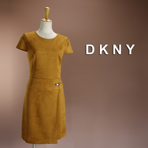 新品 DKNY 10/15号 ダナキャラン 茶色 キャメル スエード調 ワンピース パーティドレス 半袖 結婚式 二次会 発表会 お呼ばれ 輝41F1107