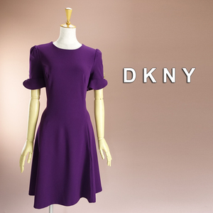 新品 DKNY 4/9号 ダナキャラン 紫 Aライン ワンピース パーティドレス 半袖 結婚式 二次会 フォーマル お呼ばれ 発表会 演奏会 華48F1201