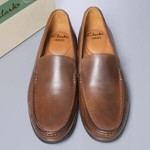 MF7925//未使用*クラークス/Clarks*クロードプレイン/メンズ8.5G/Uチップ/モカシンローファー/レザースリッポン/革靴/茶/ブラウン