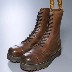 TG9406//イングランド製*ドクターマーチン/Dr.Martens*メンズ/スチールトゥ/10ホールブーツ/レザーブーツ/革靴/茶/ブラウン